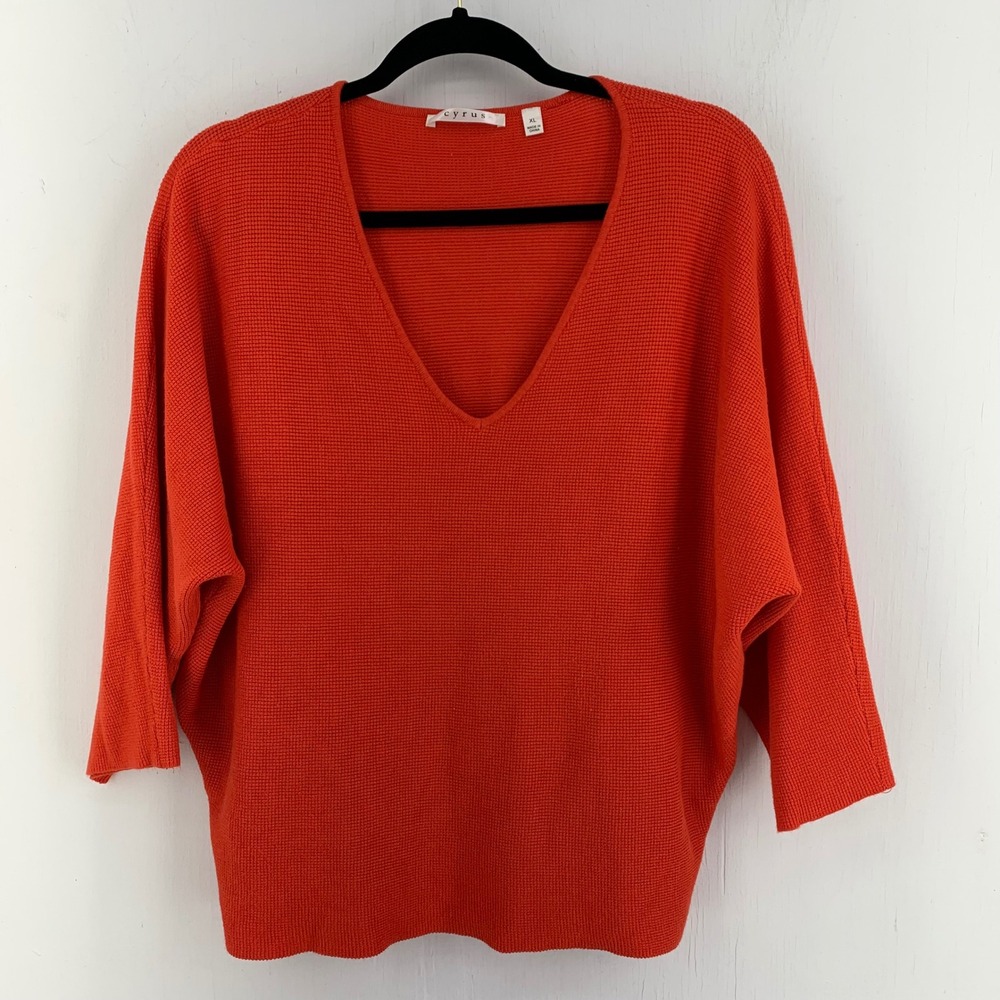 Cyrus Womens XL Waffle Knit V-Neck Batwing Sleeve Pullover Sweater Relaxed Boho